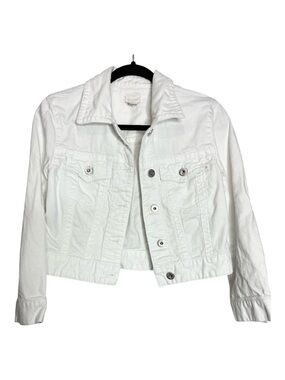 Chico's White Cropped Relaxed Boxy Fit Denim Jean Jacket, size 0 (S)